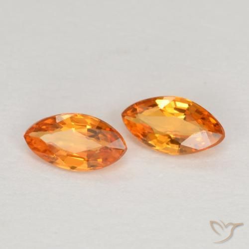 Gemme di Zaffiro Arancione brillante naturale da 0.37 ct, Taglio marquise, VVS-VS