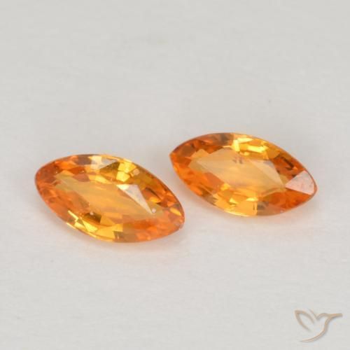 Gemme di Zaffiro Arancione brillante naturale da 0.39 ct, Taglio marquise, VVS-VS