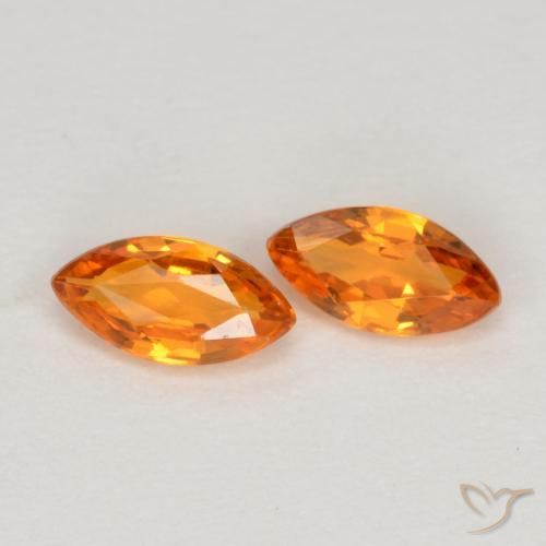 Gemme di Zaffiro Arancione brillante naturale da 0.40 ct, Taglio marquise, VVS-VS