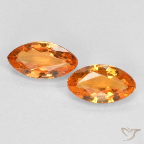 Gemme di Zaffiro Arancione brillante naturale da 0.40 ct, Taglio marquise, VVS-VS