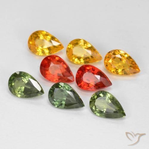 Gemme di Zaffiro Multicolore naturale da 4.75 ct, Forma a pera, VS