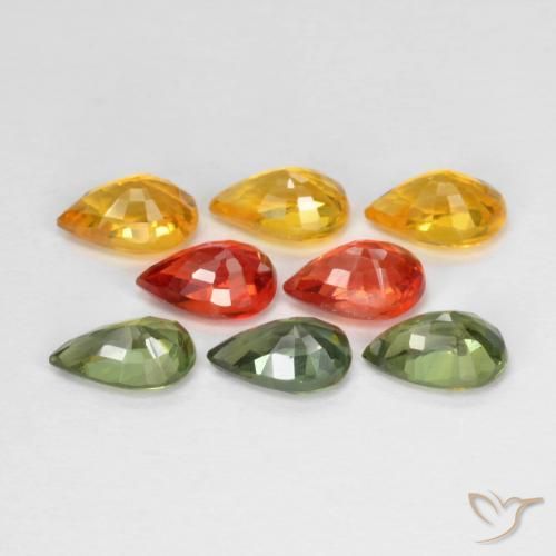 Gemme di Zaffiro Multicolore naturale da 4.75 ct, Forma a pera, VS