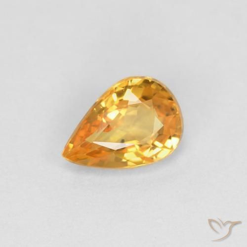 Zaffiro Arancio Scuro-Oro naturale da 0.50 ct, Forma a pera, VVS-VS