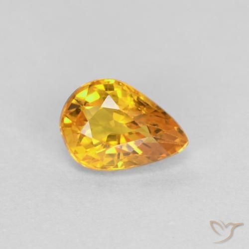 Zaffiro Arancio-Oro naturale da 0.60 ct, Forma a pera, VVS-VS
