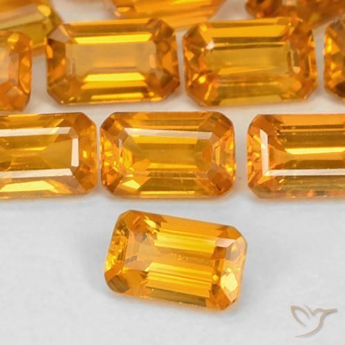Zaffiro Arancio intenso-OroG naturale da 0.43 ct, Ottagonale / Taglio smeraldo, VS