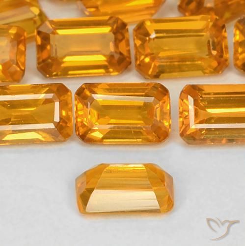 Zaffiro Arancio intenso-OroG naturale da 0.43 ct, Ottagonale / Taglio smeraldo, VS