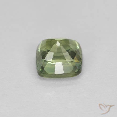 Zaffiro Verde giallastro naturale da 0.82 ct, Cuscino, VVS-VS