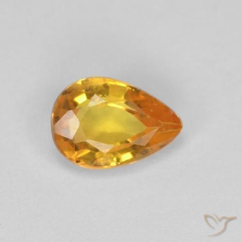 Zaffiro Arancio intenso-OroG naturale da 0.46 ct, Forma a pera, VS-SI