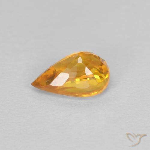 Zaffiro Arancio Scuro-Oro naturale da 0.60 ct, Forma a pera, VVS