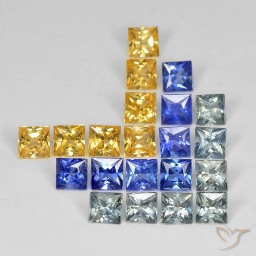 Gemme di Zaffiro Multicolore naturale da 3.27 ct, Quadrato, VS