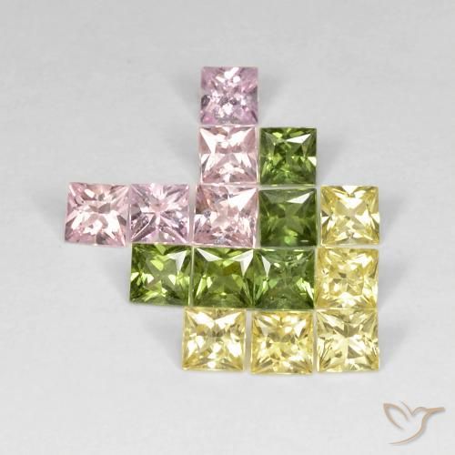 Gemme di Zaffiro Multicolore naturale da 3.68 ct, Quadrato, VS