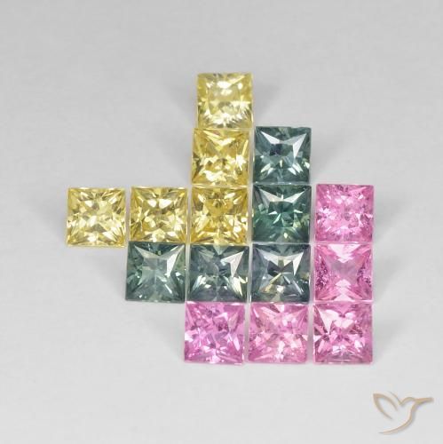 Gemme di Zaffiro Multicolore naturale da 4.26 ct, Quadrato, VS