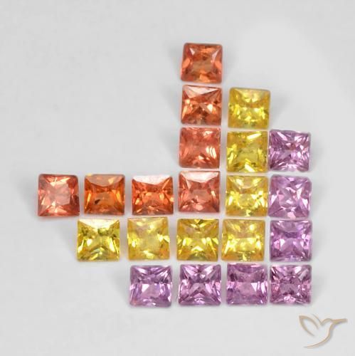 Gemme di Zaffiro Multicolore naturale da 1.62 ct, Quadrato, VS