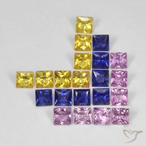Gemme di Zaffiro Multicolore naturale da 1.66 ct, Quadrato, VS