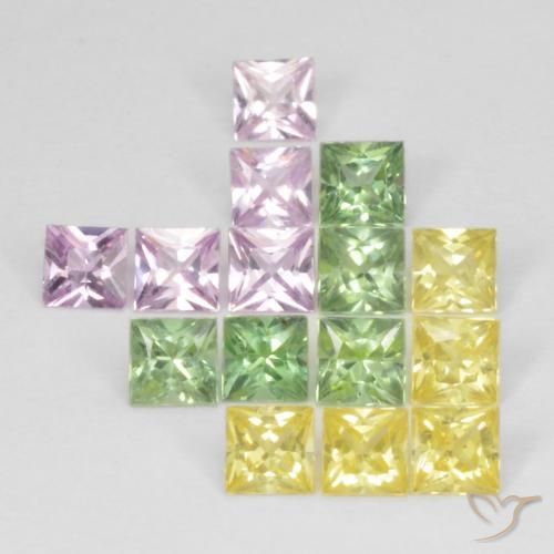 Gemme di Zaffiro Multicolore naturale da 2.87 ct, Quadrato, VS