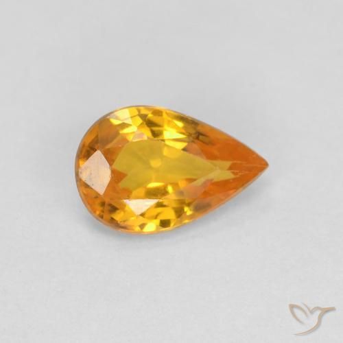 Zaffiro Arancio intenso-OroG naturale da 0.48 ct, Forma a pera, VVS-VS