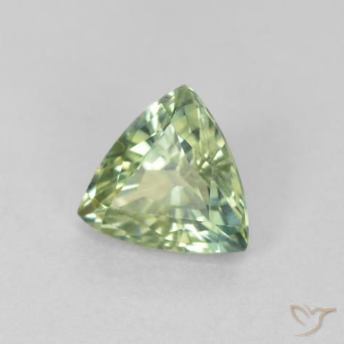 Zaffiro Verde giallastro naturale da 0.88 ct, Taglio trillion, VVS