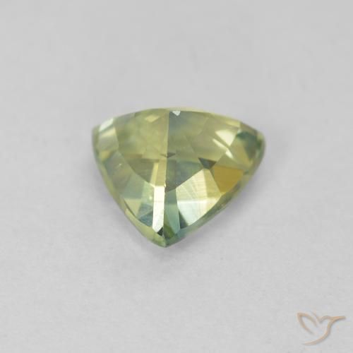Zaffiro Verde giallastro naturale da 0.88 ct, Taglio trillion, VVS