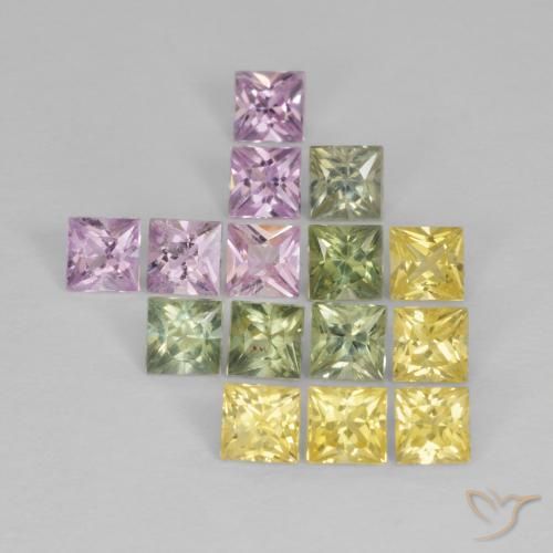 Gemme di Zaffiro Multicolore naturale da 3.01 ct, Quadrato, VS