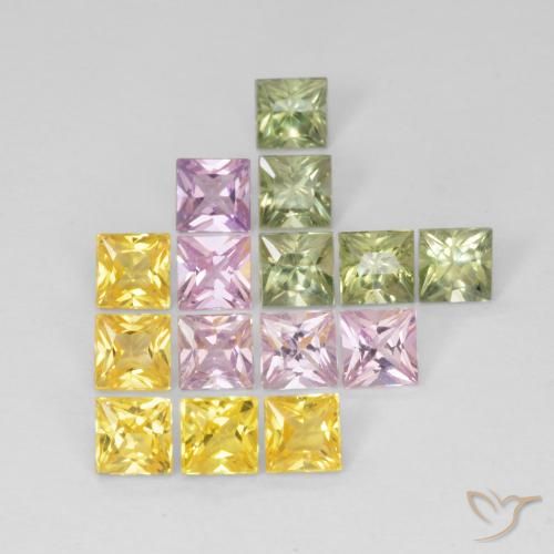 Gemme di Zaffiro Multicolore naturale da 3.35 ct, Quadrato, VS