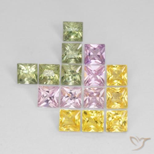 Gemme di Zaffiro Multicolore naturale da 3.35 ct, Quadrato, VS