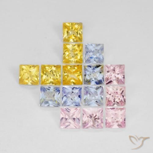 Gemme di Zaffiro Multicolore naturale da 2.62 ct, Quadrato, VS