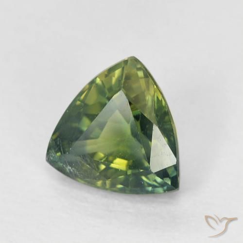 Zaffiro Verde giallastro naturale da 0.89 ct, Taglio trillion, VS