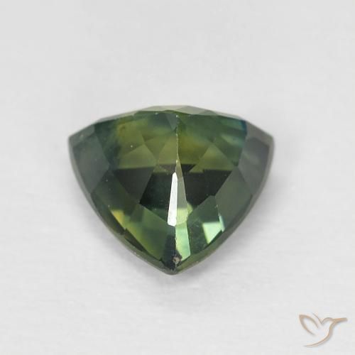 Zaffiro Verde giallastro naturale da 0.89 ct, Taglio trillion, VS