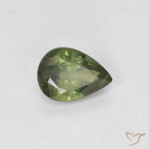 Zaffiro Verde terroso naturale da 0.99 ct, Forma a pera, VS-SI