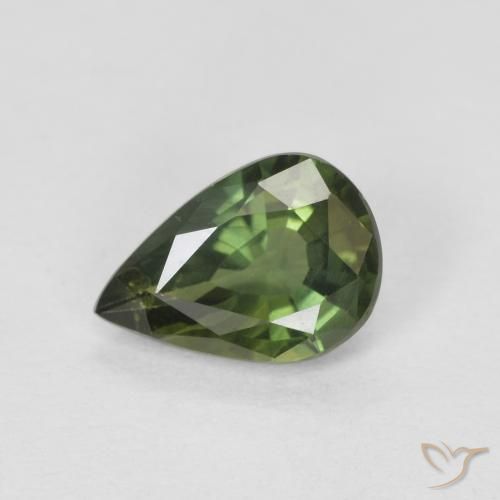 0.76ct Naturale Caldo bosco verde Zaffiro, Forma a pera, VS