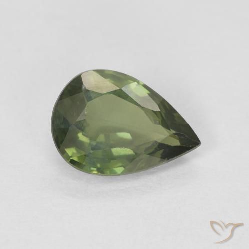 Zaffiro Verde foresta chiaro naturale da 0.89 ct, Forma a pera, VS