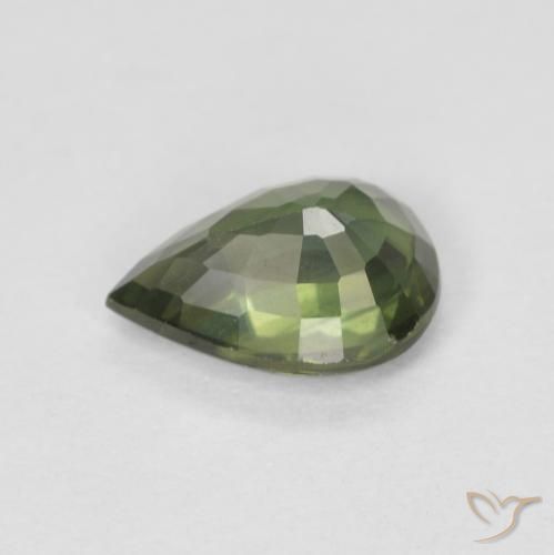 Zaffiro Verde foresta chiaro naturale da 0.89 ct, Forma a pera, VS
