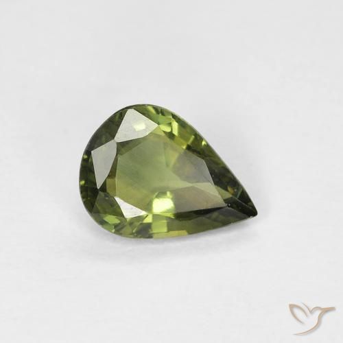 Zaffiro Verde giallastro naturale da 0.69 ct, Forma a pera, VS