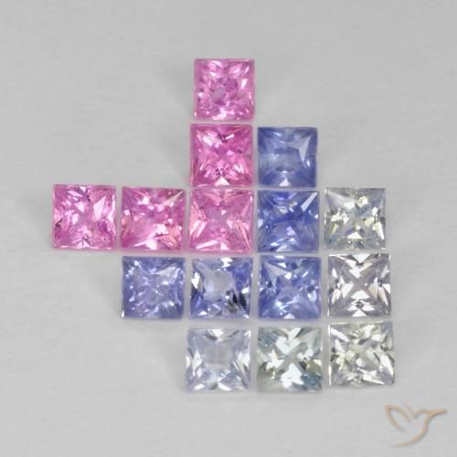 Gemme di Zaffiro Multicolore naturale da 1.36 ct, Quadrato, VS