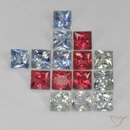 Gemme di Zaffiro Multicolore naturale da 1.65 ct, Quadrato, VS