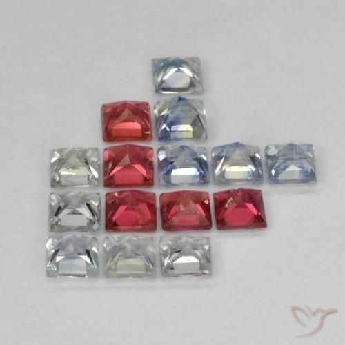 Gemme di Zaffiro Multicolore naturale da 1.65 ct, Quadrato, VS
