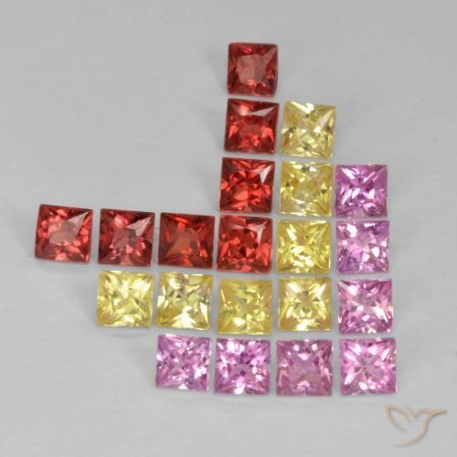 Gemme di Zaffiro Multicolore naturale da 2.25 ct, Quadrato, VS