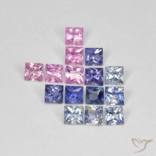 Gemme di Zaffiro Multicolore naturale da 1.40 ct, Quadrato, VS