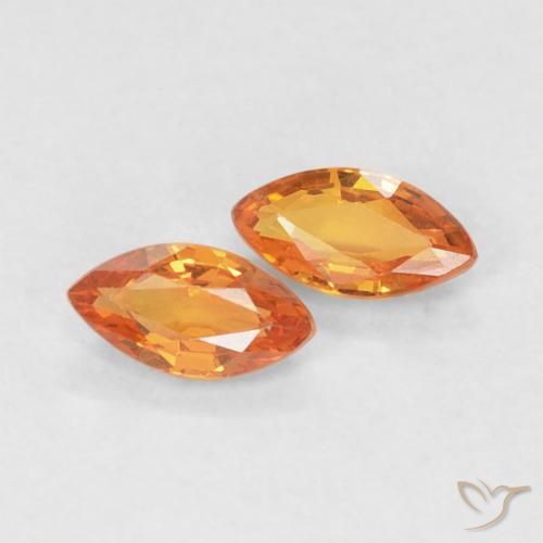 Gemme di Zaffiro Arancione rossastra naturale da 0.36 ct, Taglio marquise, VVS