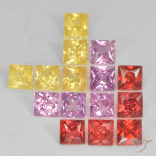 Gemme di Zaffiro Multicolore naturale da 1.61 ct, Quadrato, VS