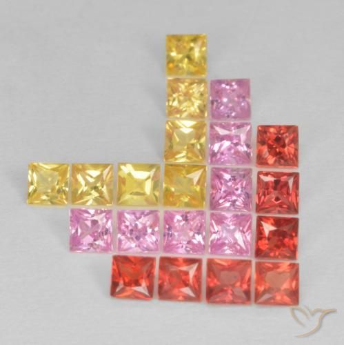 Gemme di Zaffiro Multicolore naturale da 1.95 ct, Quadrato, VS