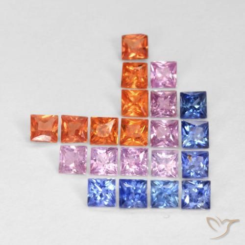 Gemme di Zaffiro Multicolore naturale da 1.49 ct, Quadrato, VS