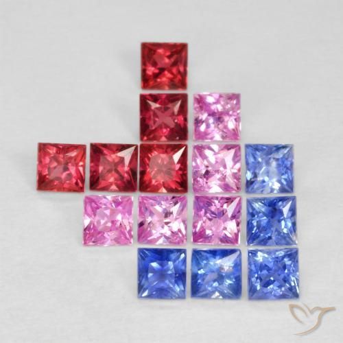 Gemme di Zaffiro Multicolore naturale da 1.58 ct, Quadrato, VS