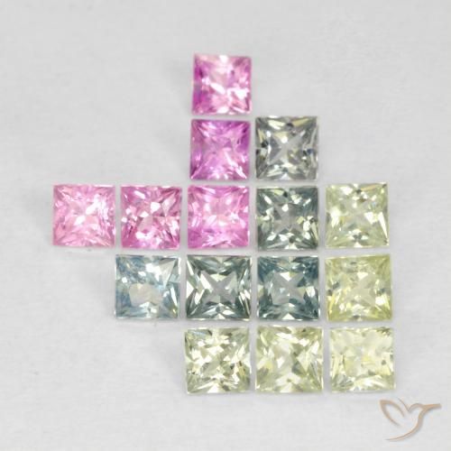 Gemme di Zaffiro Multicolore naturale da 1.65 ct, Quadrato, VS
