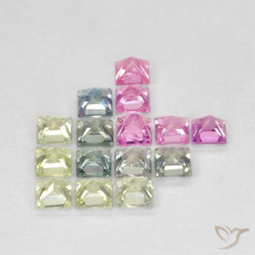 Gemme di Zaffiro Multicolore naturale da 1.65 ct, Quadrato, VS