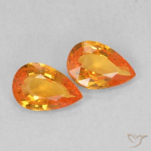 Gemme di Zaffiro Arancione brillante naturale da 0.96 ct, Forma a pera, VS