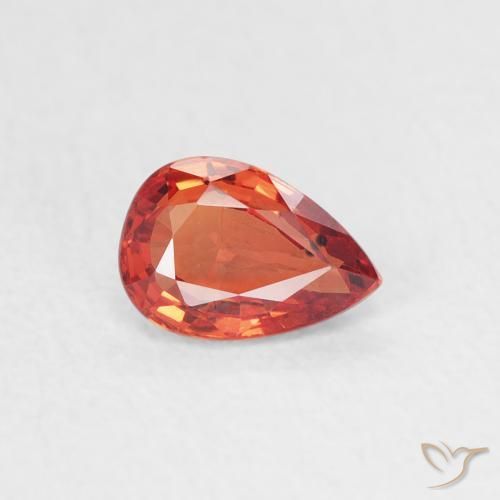 Zaffiro Arancione rossastra naturale da 0.56 ct, Forma a pera, VVS-VS