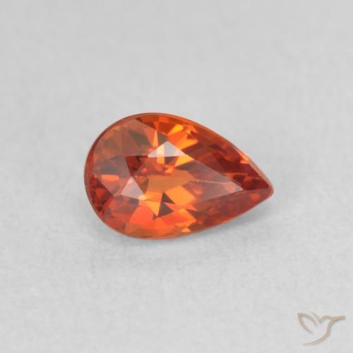 Zaffiro Arancione rossastra naturale da 0.69 ct, Forma a pera, VVS-VS