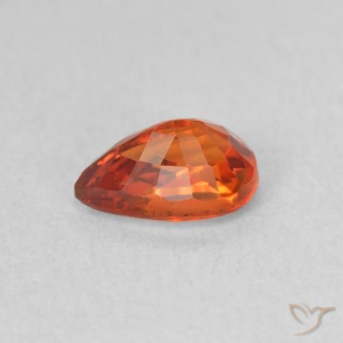 Zaffiro Arancione rossastra naturale da 0.69 ct, Forma a pera, VVS-VS