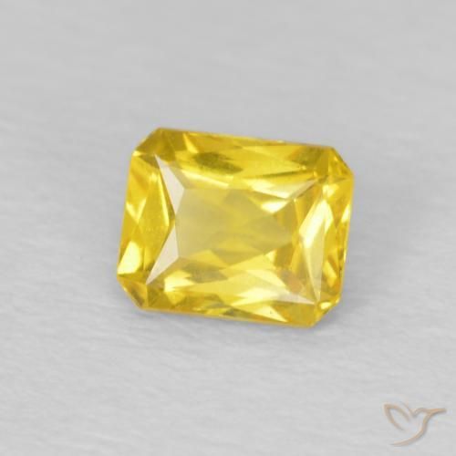 Zaffiro giallo miele naturale da 0,50 ct, taglio smeraldo, VS